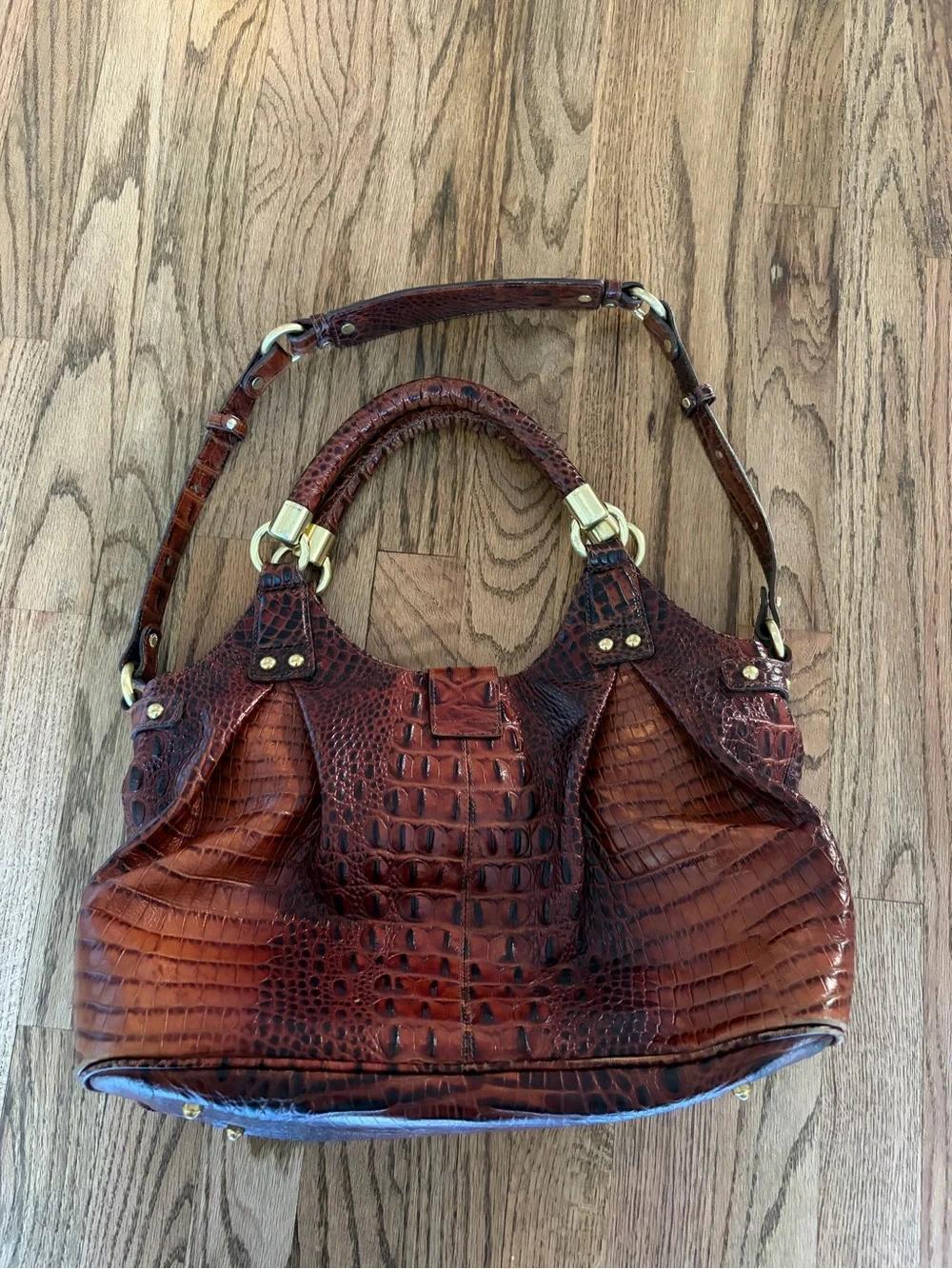 Brahmin Crocodile Embossed Leather Satchel Handbag
